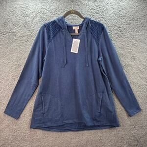 LOGO‎ Life Lori Goldstein NWT Small Blue Long Sleeve Hoodie Front Pockets Casual